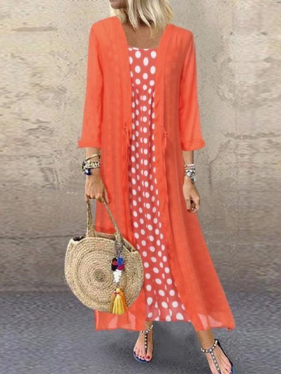 Casual Polka Dot Two-Piece Maxi Dress YOUYOUFASHIONEC.com