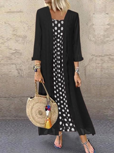 Casual Polka Dot Two-Piece Maxi Dress YOUYOUFASHIONEC.com