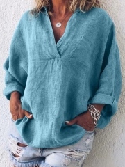 Plus Size Casual V Neck Long Sleeve Tops