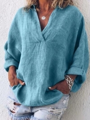 Plus Size Casual V Neck Long Sleeve Tops