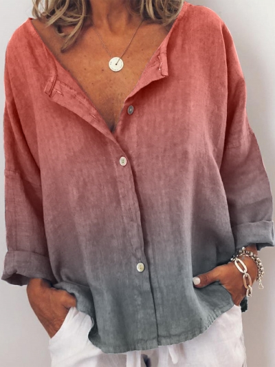 Plus Size V Neck Casual Long Sleeve Blouse YOUYOUFASHIONEC.com