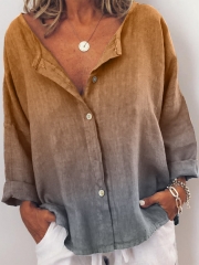 Plus Size V Neck Casual Long Sleeve Blouse