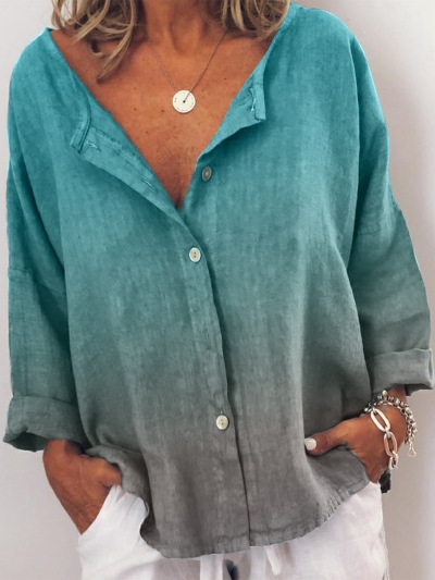 Plus Size V Neck Casual Long Sleeve Blouse YOUYOUFASHIONEC.com