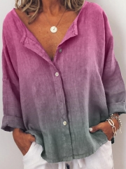 Plus Size V Neck Casual Long Sleeve Blouse