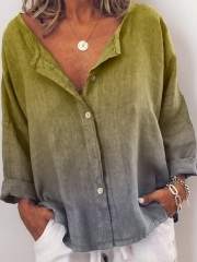 Plus Size V Neck Casual Long Sleeve Blouse