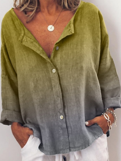 Plus Size V Neck Casual Long Sleeve Blouse YOUYOUFASHIONEC.com