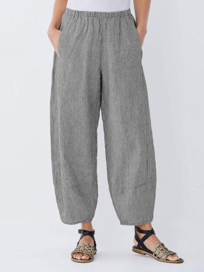 Casual Pockets Striped Pants