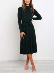 EMERALD RIBBED ROLL NECK MIDI DRESS