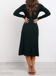 EMERALD RIBBED ROLL NECK MIDI DRESS