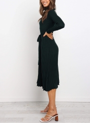 EMERALD RIBBED ROLL NECK MIDI DRESS