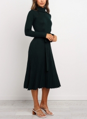 EMERALD RIBBED ROLL NECK MIDI DRESS