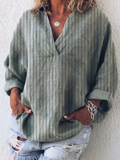 Striped Casual V Neck Long Sleeve Blouse