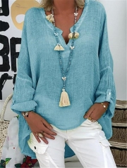 Chic Solid Color V Neck Long Sleeve Blouse