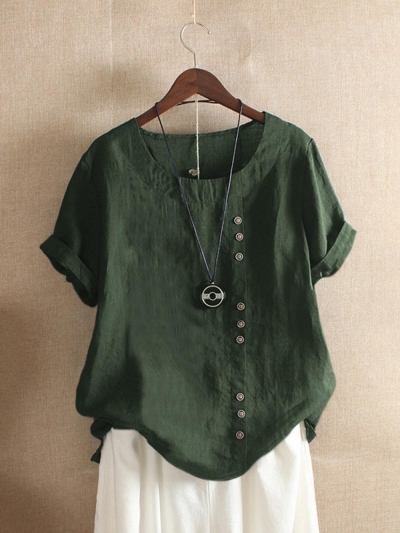 Solid Color Short Sleeve Button Summer T-shirt YOUYOUFASHIONEC.com