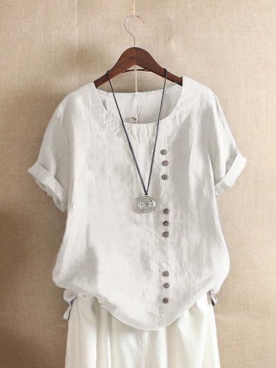 Solid Color Short Sleeve Button Summer T-shirt YOUYOUFASHIONEC.com