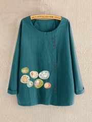 Flower Print Long Sleeve Button Casual Blouse For Women