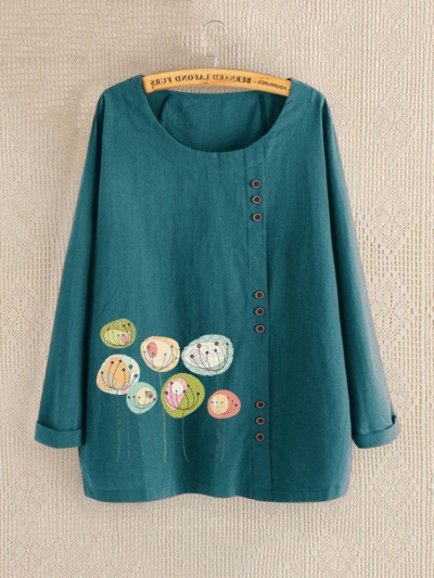Flower Print Long Sleeve Button Casual Blouse For Women STYLESIMO.com