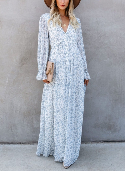 button front maxi dress with sleeves