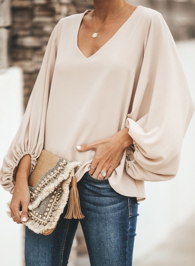 BALLOON SLEEVE BLOUSE - ECRU YOUYOUFASHIONEC.com