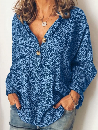 Long Sleeve Cotton-Blend V Neck Casual Blouse YOUYOUFASHIONEC.com