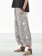 Casual Floral Printed Pockets Women All Season Pants