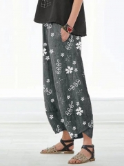 Casual Floral Printed Pockets Women All Season Pants