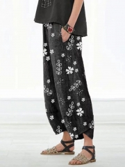 Casual Floral Printed Pockets Women All Season Pants