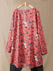 Floral Print Fake Two Pieces Long Sleeve Vintage Blouse