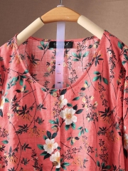 Floral Print Fake Two Pieces Long Sleeve Vintage Blouse