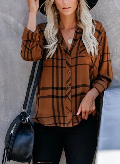 CARAMEL APPLE PLAID BUTTON DOWN TOP