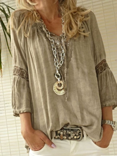 Blouse Coffee Casual 3/4 Sleeve Blouse YOUYOUFASHIONEC.com