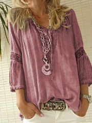 Blouse Coffee Casual 3/4 Sleeve Blouse