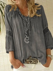 Blouse Coffee Casual 3/4 Sleeve Blouse