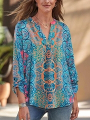 Cotton-Blend Casual V Neck Plain Shirts