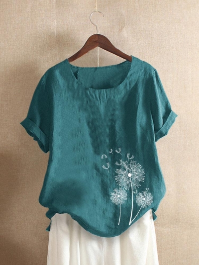 Casual Print Short Sleeve Overhead Crew Neck T-Shirt