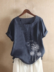 Casual Print Short Sleeve Overhead Crew Neck T-Shirt