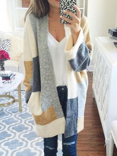 White Cotton V-Neck Casual Knitted Cardigan YOUYOUFASHIONEC.com