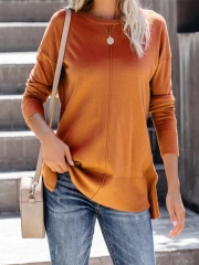 Orange Casual Long Sleeve plus size Sweater