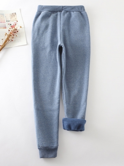 Pink Cotton Casual Elastic Solid Casual Warm Pants YOUYOUFASHIONEC.com