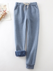 Pink Cotton Casual Elastic Solid Casual Warm Pants