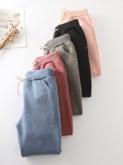 Pink Cotton Casual Elastic Solid Casual Warm Pants