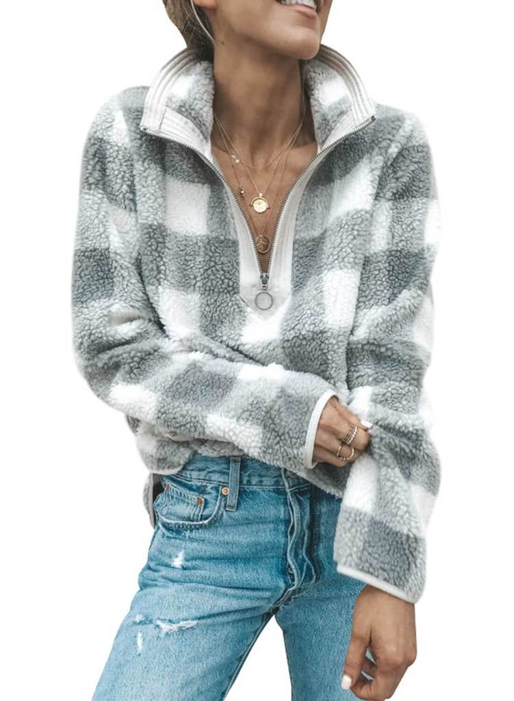 V Neck Long Sleeve Furry Sweatshirt - STYLESIMO.com