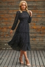 polka-dot-print-ruffled-midi-dress-in-black